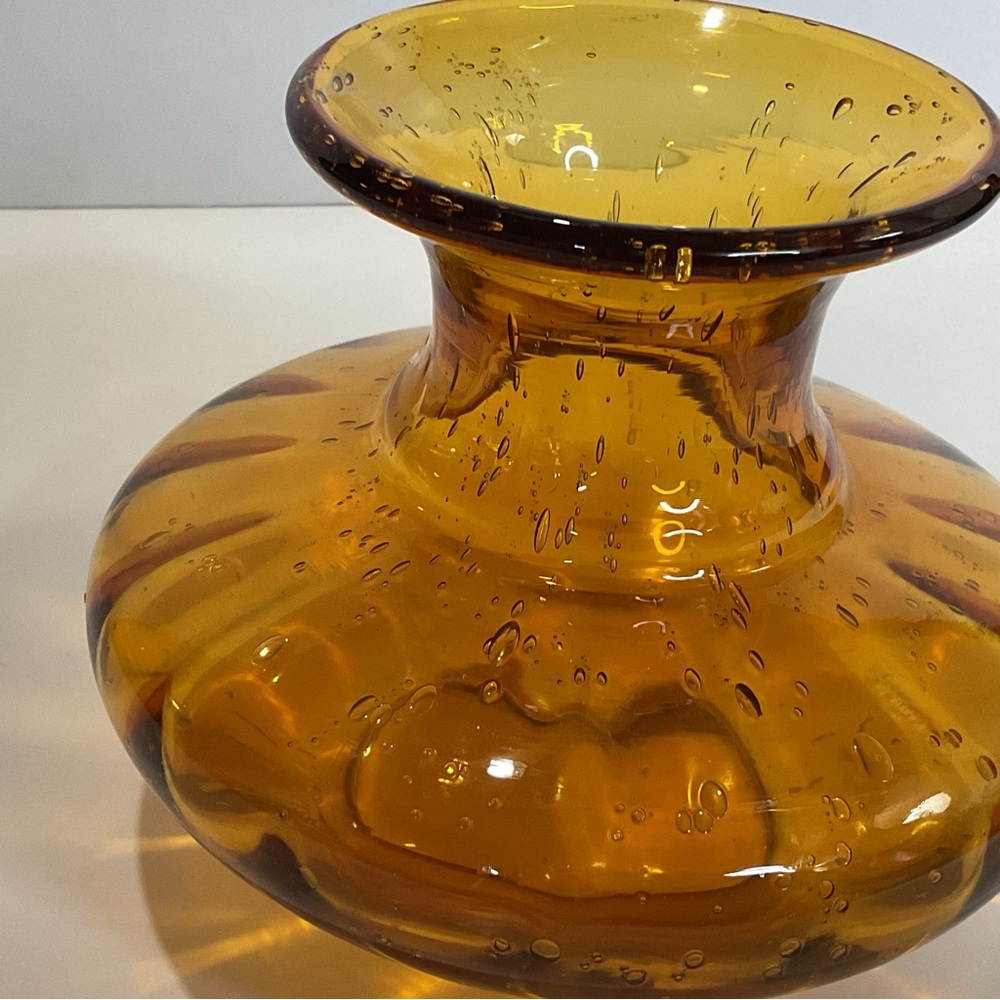 Vintage Pier 1 4.5” Amber glass bubble vase MCM style